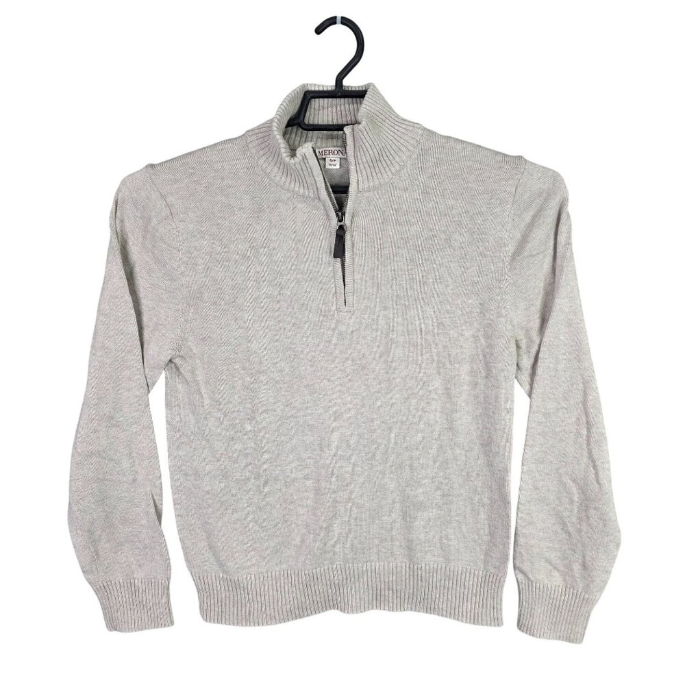 Mens Merona Beige 1/4 Zip Pullover Knit Sweater Long Sleeve Mock Neck Cotton S